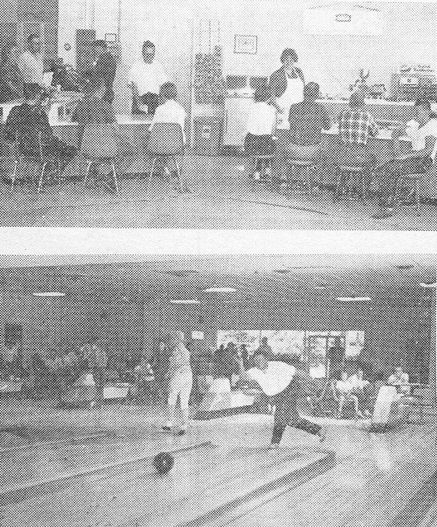 Photos taken by local photographer Leonard Hawks of Guys and Dolls Photography  on the front page of an issue of the Clare County Cleaver in September of 1964 announcing the opening of the Jackpine Lanes.